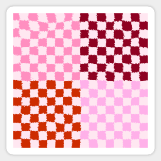 Pink and Red Checkerboard Grid Textured Sticker